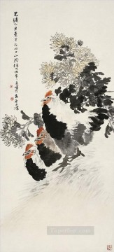 中国 Painting - 中国の伝統的なレンボニアン三雄鶏